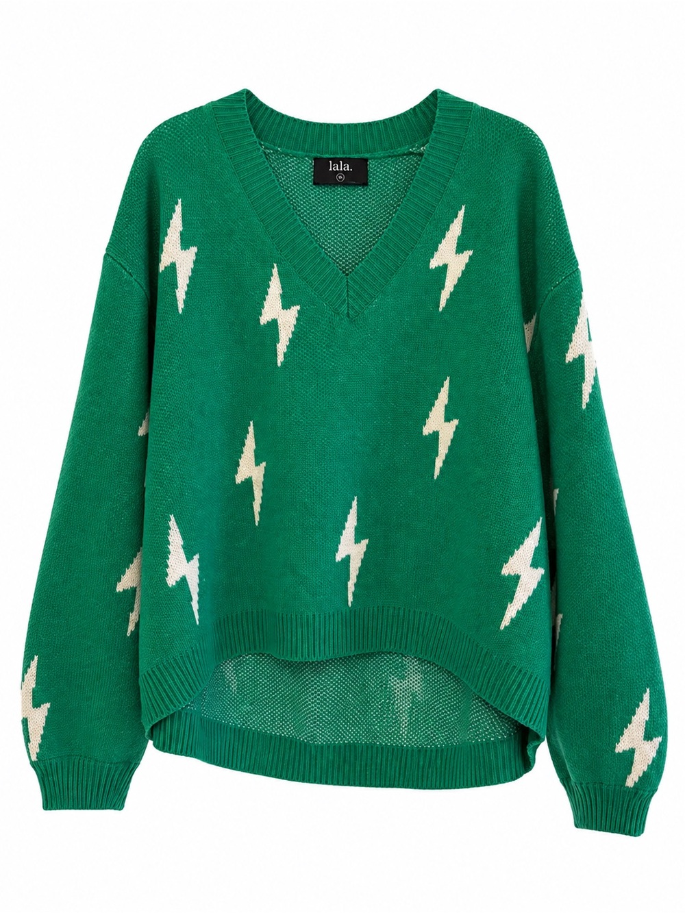 Lala Green Lightning Bolt Oversized V-Neck Sweater Size L